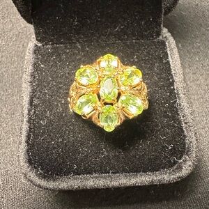 Gold-Tone Ring with Bright Green Stones - Women Jewelry